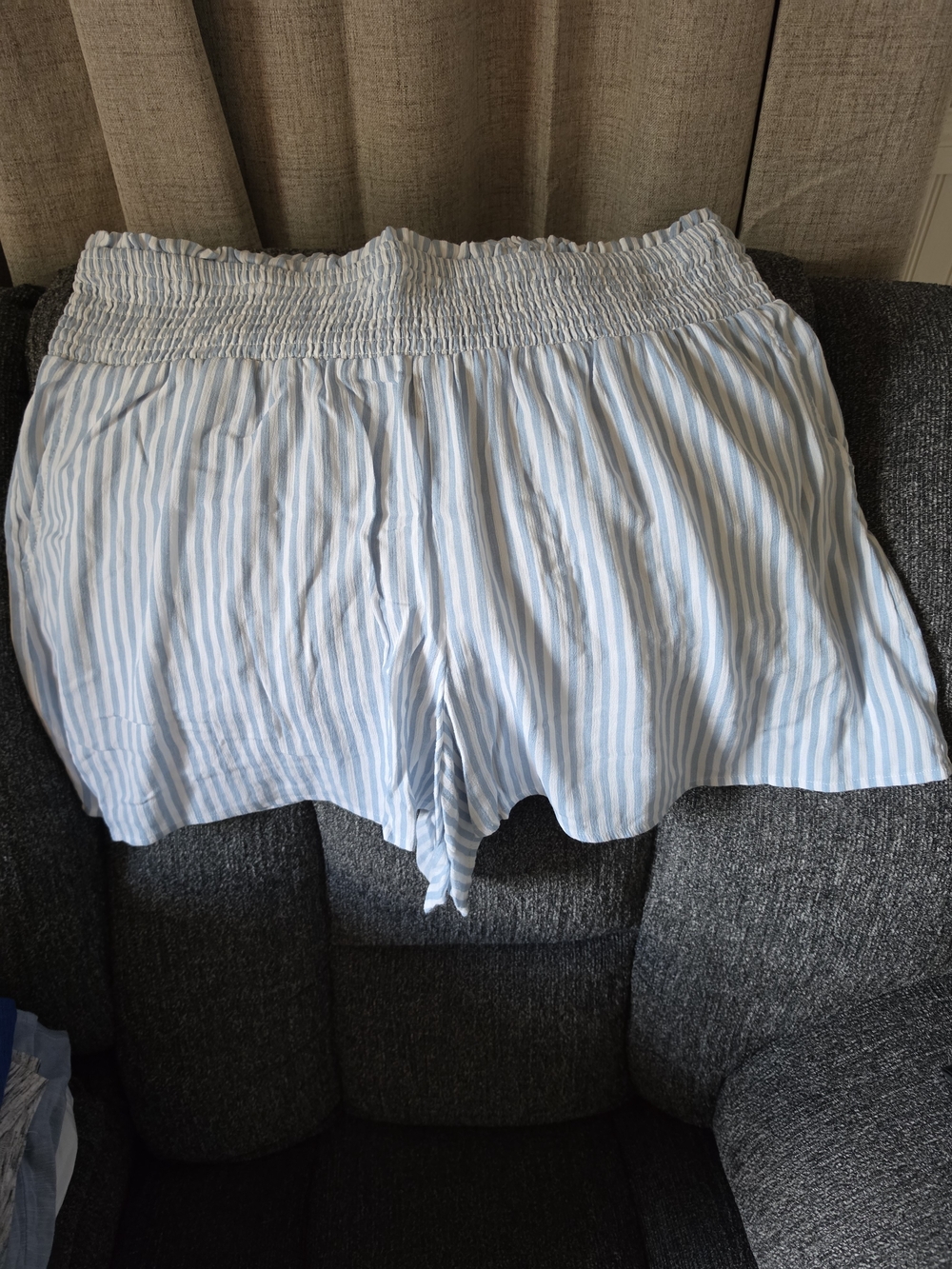 torrid Light Blue & White Smocked High Waist Stripe Shorts